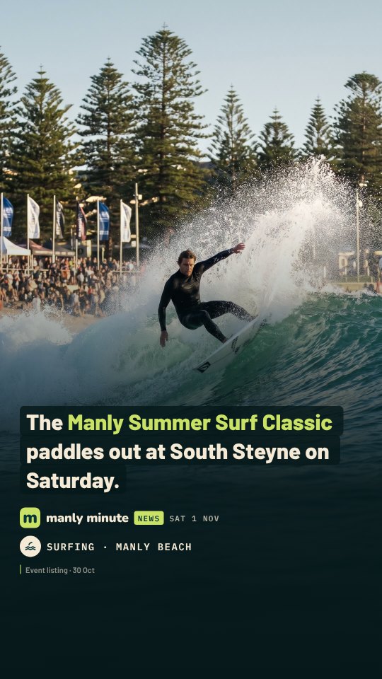 Sample frame: a surfer on a big wave at a Manly Beach surf comp